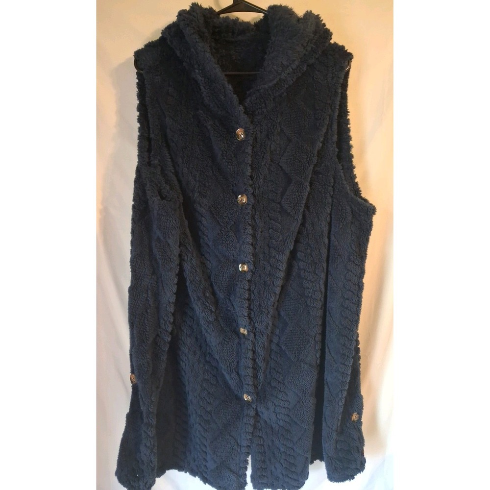 Shein Blue Soft Hooded Button Up Fleece Vest Womens 4XL 4X